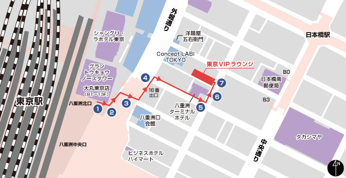 东京站（地面）路线 区域示意图