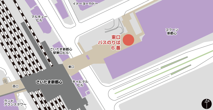 埼玉新都心站东口 VIPLINER乘车处（6号巴士站台） 区域示意图