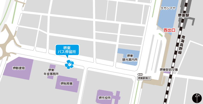 堺东 巴士乘车点（堺税务署前） 区域示意图