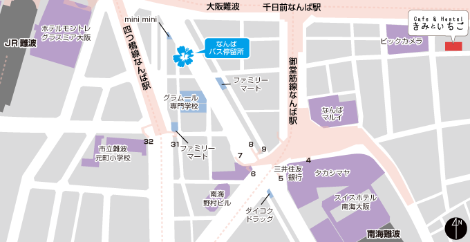 地铁御堂筋线难波站7号出入口路线 区域示意图