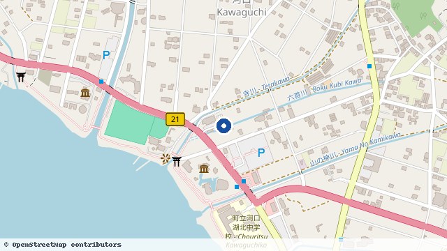 河口湖工艺公园 位置示意图（OpenStreetMap 快照）