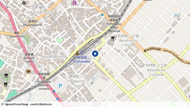 岸和田 位置示意图（OpenStreetMap 快照）
