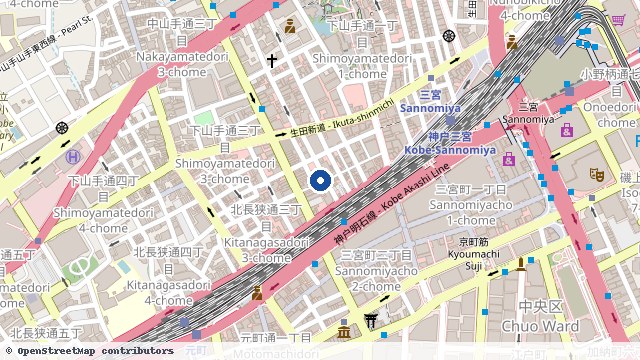 神户三宫 位置示意图(OpenStreetMap 快照)