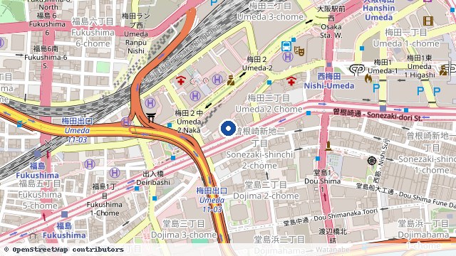大阪VIP休息室 位置示意图（OpenStreetMap 快照）