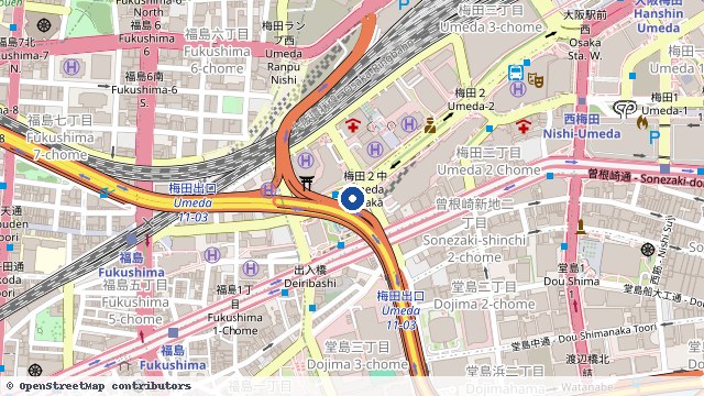 大阪梅田【仅下车】 位置示意图（OpenStreetMap 快照）