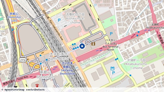 埼玉新都心站 位置示意图（OpenStreetMap 快照）