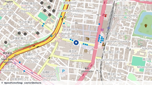 堺东 位置示意图（OpenStreetMap 快照）