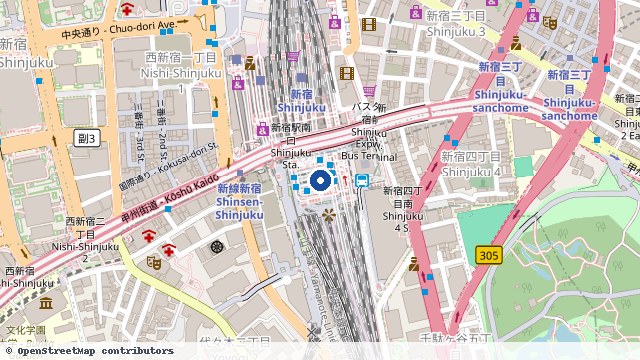 新宿巴士总站4F(新宿站南口) 位置示意图(OpenStreetMap 快照)