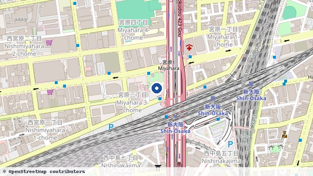 新大阪 位置示意图（OpenStreetMap 快照）
