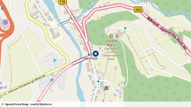 白川乡巴士总站 位置示意图（OpenStreetMap 快照）