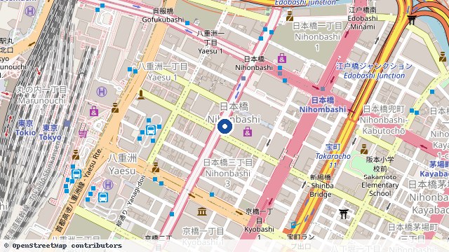 日本桥高岛屋 巴士站 位置示意图（OpenStreetMap 快照）