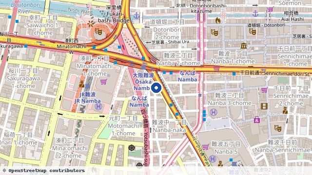 难波(VIP Villa难波) 位置示意图(OpenStreetMap 快照)