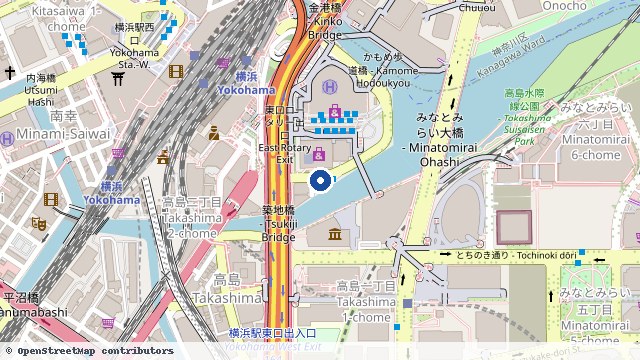 横滨站东口Sky大厦(YCAT)前【仅下车】 位置示意图(OpenStreetMap 快照)